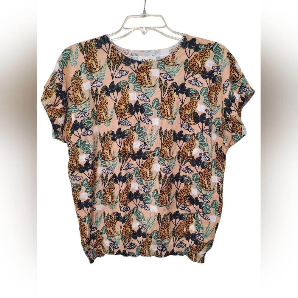 ANTHROPOLOGIE PEPALOVES Women's Feline-Printed Sweater Tee, Size M - Picture 2 of 4